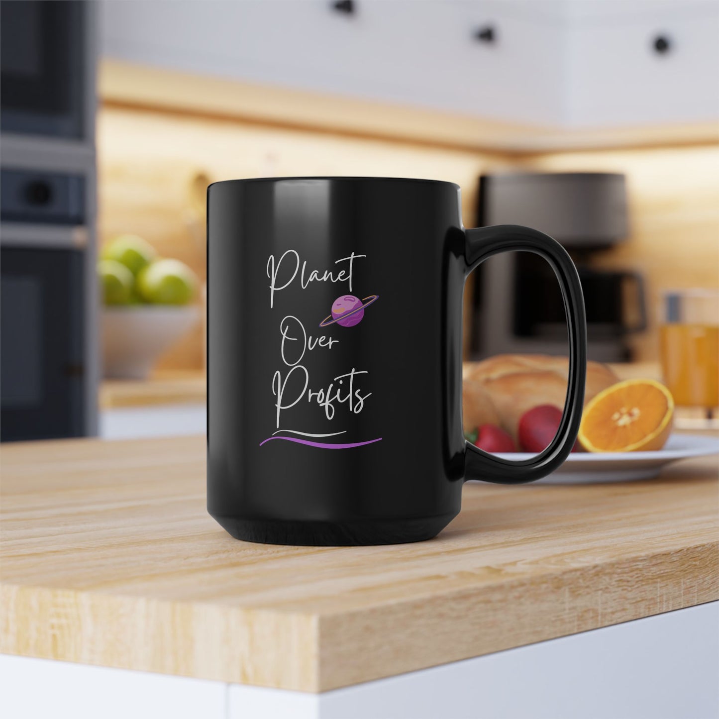 Stylish Black Mug with ‘Planet Over Profits’ Design for tea & Coffee