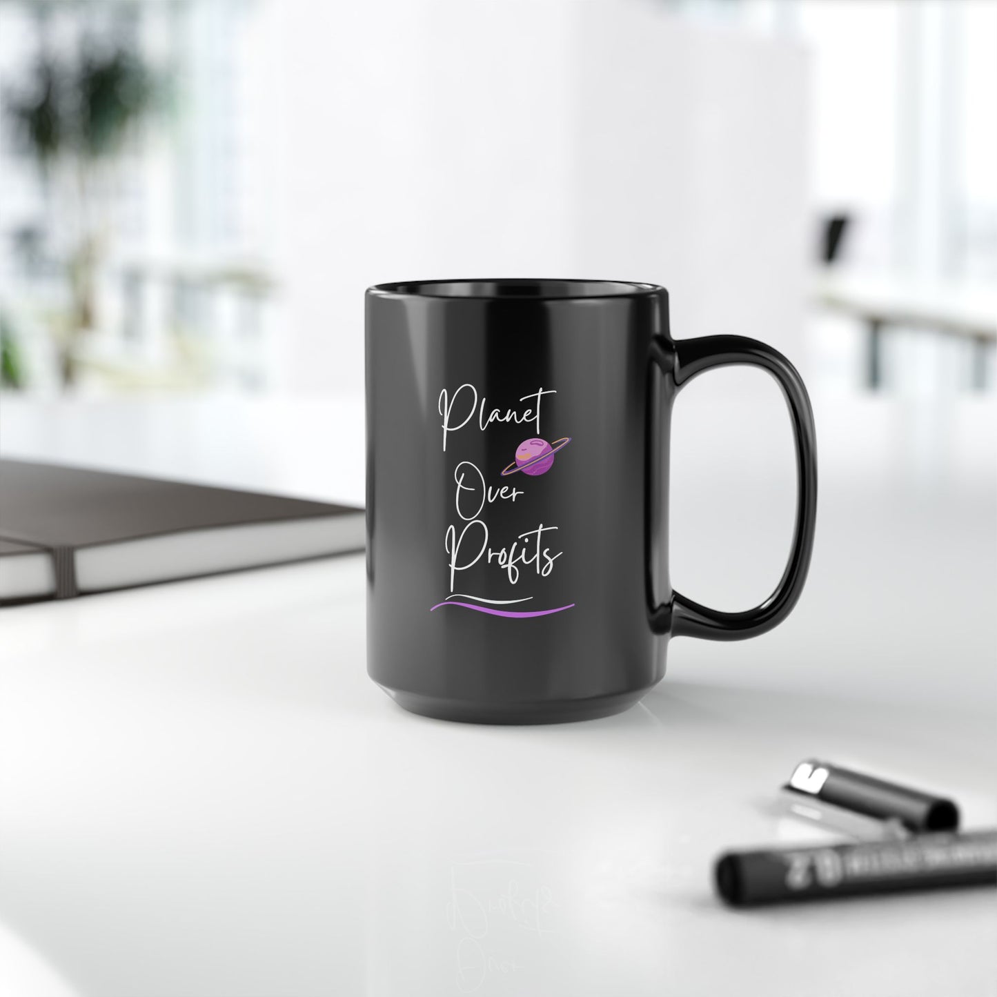 Stylish Black Mug with ‘Planet Over Profits’ Design for tea & Coffee